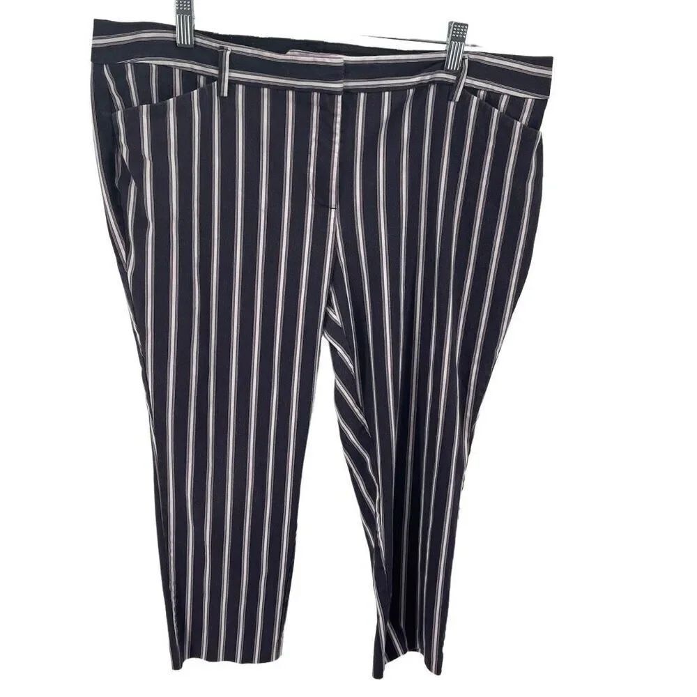 Worthington Womens Ankle Pants Striped Slim Ankle Pocket Black Purple Size 14